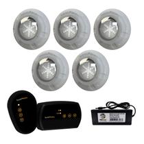 5 Refletor LED RGB 9W + Módulo RGB + Fonte 5A 60W