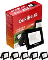 5 Refletor Ourolux Slim 10w Bivolt Ip65 Cor Da Luz 6500k