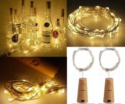 5 Rolhas De Led Fio Fada Garrafa 2m 20 Led Branco Quente
