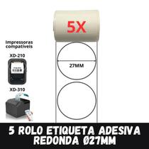 5 Rolo Etiqueta Térmica Adesivas 27x27 Redonda Xd-210 Xd-310