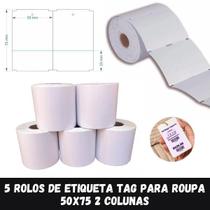 5 rolos Tag Para Roupa Térmica Não Usa Ribbon 50x75 - Duplo