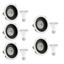 5 Spot Emb Red Recuo PAR20 + 1 Lâmpada LED 6W 2700K E27