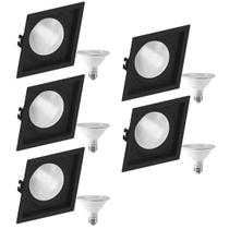 5 Spot Embutir Quadrado Recuo PAR30 + 1 Lâmpada LED 10W 6500K E27