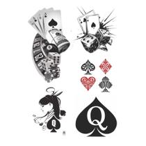 5 Tatuagens Temporárias Tema Cartas de Baralho
