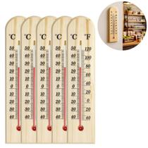5 Termômetro Madeira Ambiente Interno Externo 27x6cm