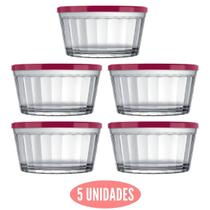 5 Tigelas Redonda 600ml Tampa Coloridas Papinha Vidro Nadir