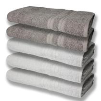 5 Toalhas Super Felpudas Grande e Grossa Algodão 80x150 Itália Soft Beka - Branco/Cinza