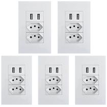 5 Tomadas Dupla Com Usb A 2.1 Bivolt Casa Completa 4x2