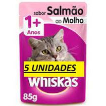 5 UN Ração Úmida para Gatos Adultos Sachê Whiskas Salmão ao Molho