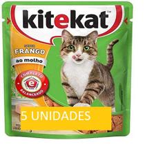 5 UN Ração Úmida Sachê Kitekat para Gatos Adultos Sabor Frango ao Molho