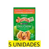 5 UN Ração Úmida Sachê para Cães Adultos Minis e Pequenos Dog Chow Sabor Salmão