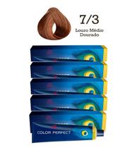 5 Unidades Coloração Color Perfect 7/3 Louro Médio Dourado Wella