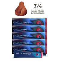 5 Unidades Coloração Color Perfect 7/4 Louro Médio Avermelhado Wella