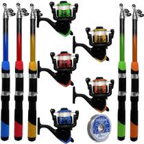 5 Vara De Pesca Completa Telescopica 2,40m 5 Molinete Linha