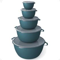 5 Vasilhas Bowl Plástica Pote Alimento Tampa BPA free Azul