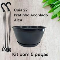 5 Vasos Cuia N22 Prato Embutido Redondo + Alça Haste - Preto