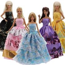 5 Vestidos Longos de Festa Princesa para Bonecas Compatível com Bonecas de Até 30cm de Altura - Sheilinha Confecção