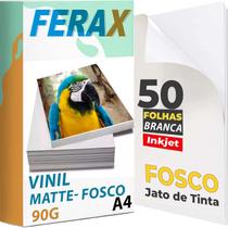 50 Adesivo Vinil Branco Fosco Jato De Tinta A4 - Pode usar Resina - FERAX