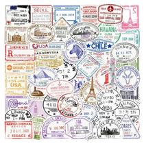 50 Adesivos Carimbos Passaporte Viagem Países Decoração Mala