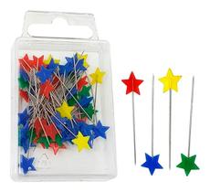 50 Alfinetes Cabeça Estrela Cores Patchwork Costura Aplique