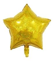 50 Balão Metalizado Estrela Dourado Holográfico 45*45cm