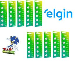50 Baterias Pilha Moeda Elgin Cr2032 10 Cartelas c/5 Pilhas