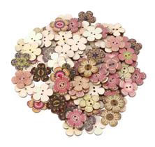 50 Botões de Madeira Florais Vintage Artesanato 15mm DIY 50 Botões de Madeira Florais Vintage Artesanato 15mm DIY