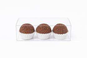 50 Caixas acetato 12x4x4 transparente cristal para 3 Docinhos brigadeiro 0,21mm