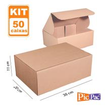 50 Caixas médias de Papelão embalagem 30X20X11 Automontável