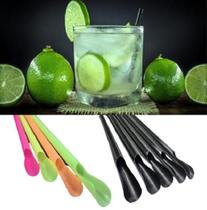 50 Canudos Mexedor Pazinha Drink Plástico 20 Cm NEON e Preto - TOP