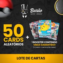 50 Cards Pokémon ORIGINAIS Aleatórios (sem repetir) + Pacotinho de 5 cartas + 1 Pokémon VMAX OU VSTAR (SORTIDO) - COPAG