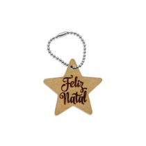 50 Chaveiros Estrela Feliz Natal com Correntinha Lembrancinha Decoração MDF - Moai Shop
