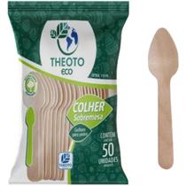 50 Colher De Madeira Sobremesa 11cm Descartável Theoto