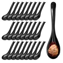 50 Colher Japonesa Melamina Preto Gourmet Oriental Sopas