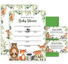 50 Convites para Chá de Bebê na Floresta, Convites para a Vegetação da Floresta da Floresta Macthing Envelpoes, Bilhetes para Sorteio de Fraldas, Cartões de Solicitação de Reserva, Convites para Criaturas da Floresta - Yuzioey
