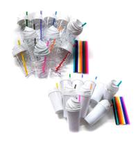 50 Copos Twister Chantilly Acrílico 500ml C/ Tampa e Canudo