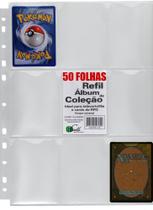 50 Folhas Fichário, álbum Pasta 11 Furos Universal 9 Bolsos Cards Cartas Pokémon Magic Yugioh
