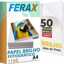 50 Folhas papel fotográfico Adesivo A4 brilhante à prova d'água 115g - Ferax