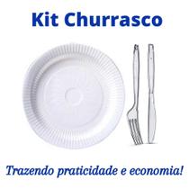 50 Kit Churrasco Descartável Com Prato 21cm Garfo e Faca Refeição reforçados