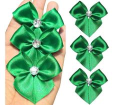 50 Laço De Cetim N5 C/chaton Strass Cristal Verde Bandeira