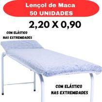 50 lençol descartavel maca tnt branco 2,20x0,90 com elastico 10un gramatura 20 soft