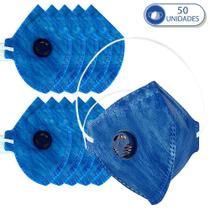 50 Máscaras Descartáveis com Válvula Respiratória Para Proteção KN910 Azul - Delta