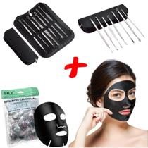 50 Máscaras Facial Desidratada Bambu e Carvão Ativo + Kit 7 Curetas com Estojo