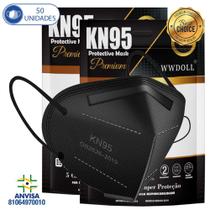 50 Máscaras Respiratórias KN95 PFF2 WWDoll 5 Camadas Preta 50 Máscaras Respiratórias KN95 PFF2 WWDoll 5 Camadas Preta