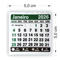 50 Mini blocos para ímã de geladeira Calendário 2026 5x5cm impressão VERDE e preto