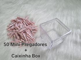 50 Mini Prendedores De Plástico Para Fotos/ Rosa Bebê + Caixinha Box