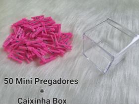 50 Mini Prendedores De Plástico Para Fotos/ Rosa + Caixinha Box