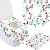 50 Pack Extra Large Toilet Seat Covers descartáveis impermeável Toddler Capas de WC, Individualmente embrulhado portátil, Ideal para crianças e adultos, Treinamento de penico em banheiros (dinossauro bonito)