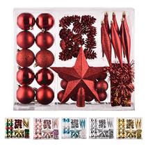 50 Pacotes de Enfeites de Árvore de Natal Conjunto, Ornamento de Bolas de Natal à prova de quebra para decoração de árvore com pacote de presente portátil reutilizável, bola de enforcamento interior/exterior para decoração de Natal (vermelho)