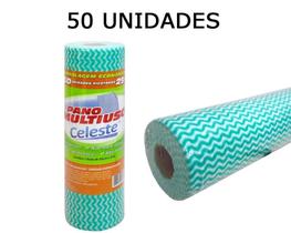 50 Pano de Chão Para Limpeza Reutilizável Multiuso Toalha - Celeste